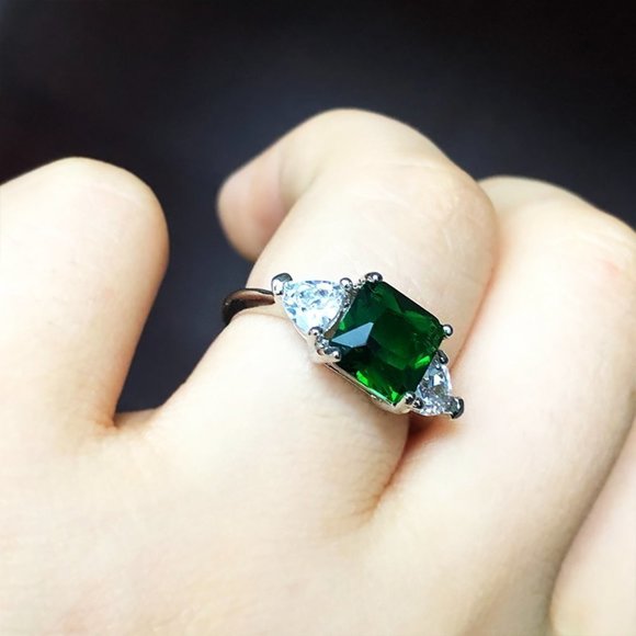 💍 Dainty Square Gemstone Zircon Princess Cut Green Rings for Women, EVGG1240 - Picture 6 of 8